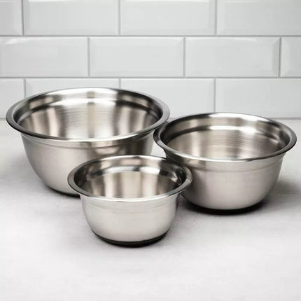 Klausberg KB7388 Edelstahl-Rührschüssel-Set - 3-teilig (1,6L, 3L & 5L) - Rutschfester Silikonboden - Stapelbar - Modernes Satin-Finish