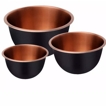 Klausberg KB7394 Edelstahlschüssel-Set - 3-teiliges Set (1,6L, 3L & 5L) - Schwarz Satin Mit Kupfer-Innenseite