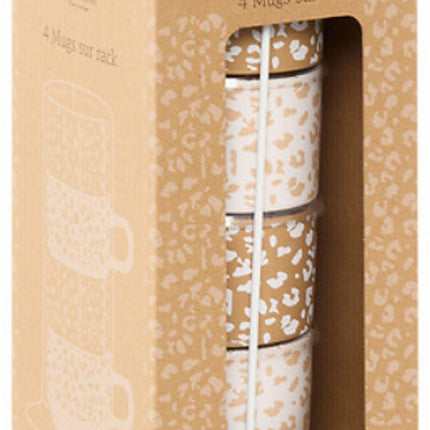 Leopardi Tassenset 4-teilig - Leopardenmuster - 20 cl - 2x Karamellbraun, 2x Weiß/Beige - Tassen für Kaffee und Tee - Pantherprint - Teetassen-Set