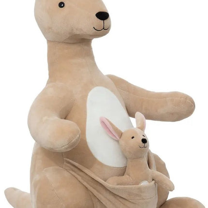 Atmosphera Knuffeldier Kangoeroo Billy met baby - zachte pluche stof - knuffels - beige - 63 cm