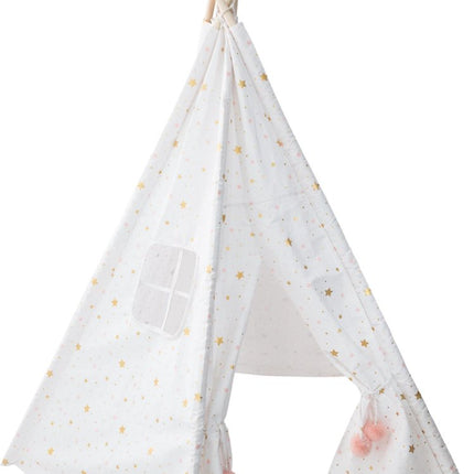 Atmosphera Kids Tipi Tipi-Wigwam Weiß mit goldenen und rosa Sternen - Spielzelt - Höhe 160 cm - Baumwolle