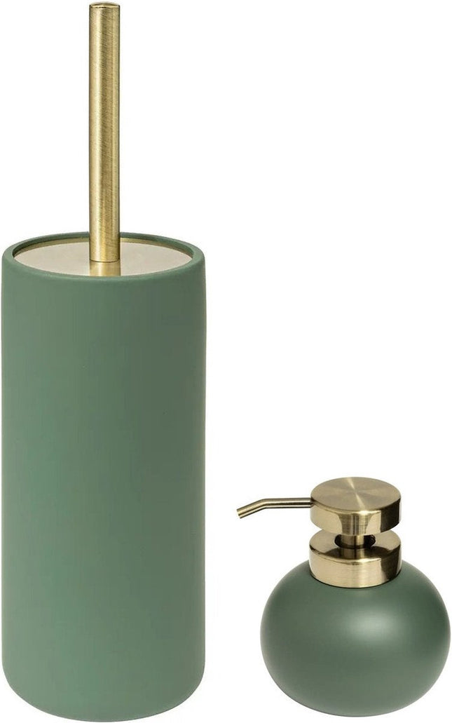 5Five Set van zeeppompje en toiletborstel - ficus groen - kunststeen