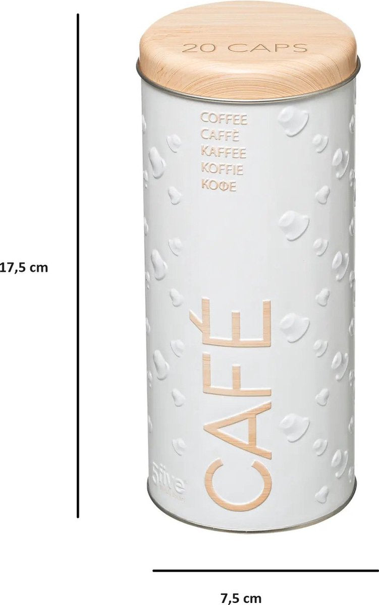 5Five voorraadbus voor koffiepads – wit metaal, 18 x 8 cm, 20 pads