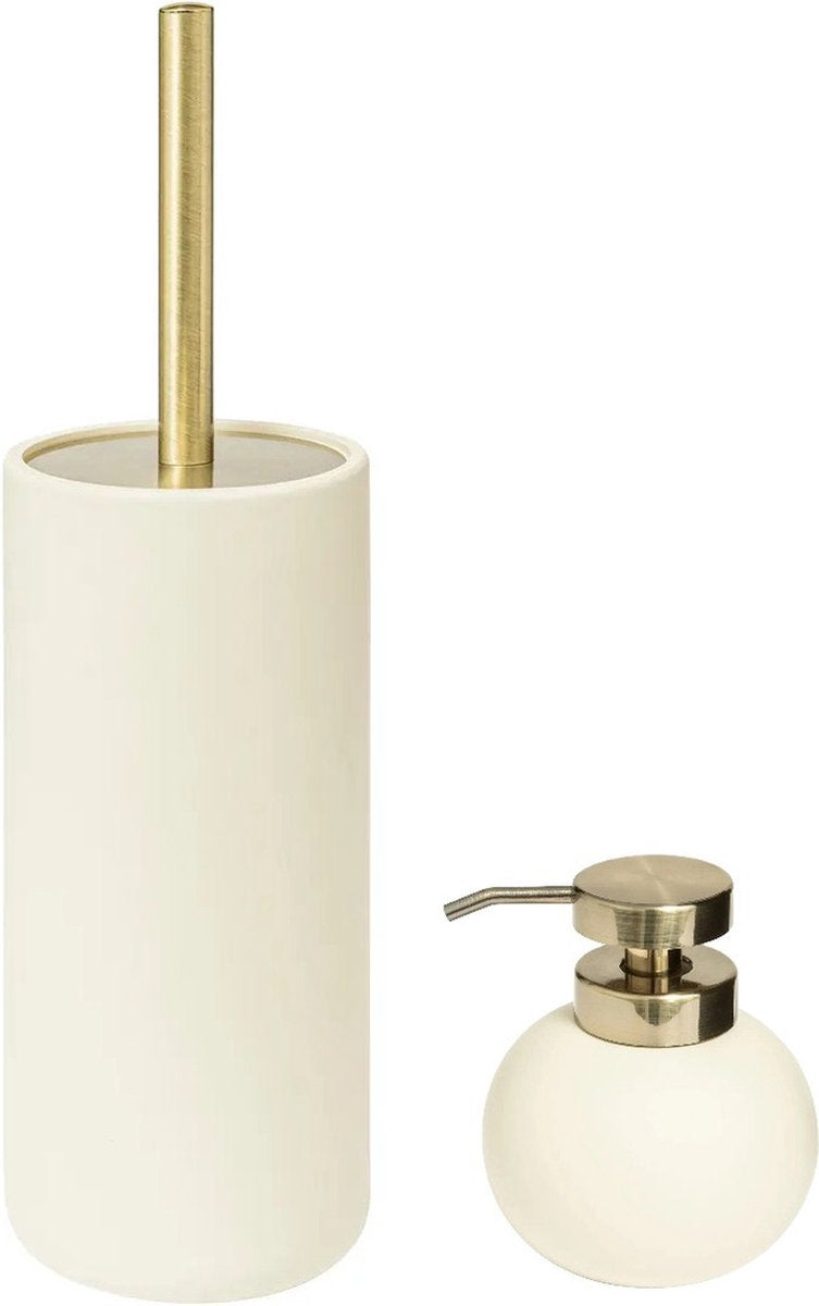 5Five Set aus Seifenspender und Toilettenbürste - elfenbein - Kunststein - Modern