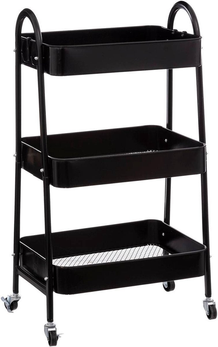 5Five keukentrolley zwart metaal met 3 niveaus – draadmanden, 78 x 44 x 32 cm