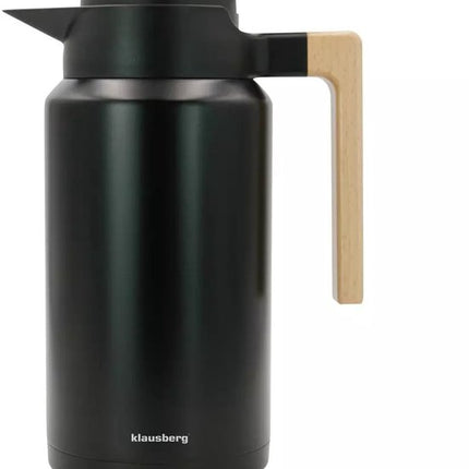 Klausberg Edelstahl-Thermoskanne - 2,0 Liter (KB7611) - Doppelwandig, Vakuumisoliert und Holzgriff - Hält Getränke stundenlang heiß oder kalt - Thermoskanne