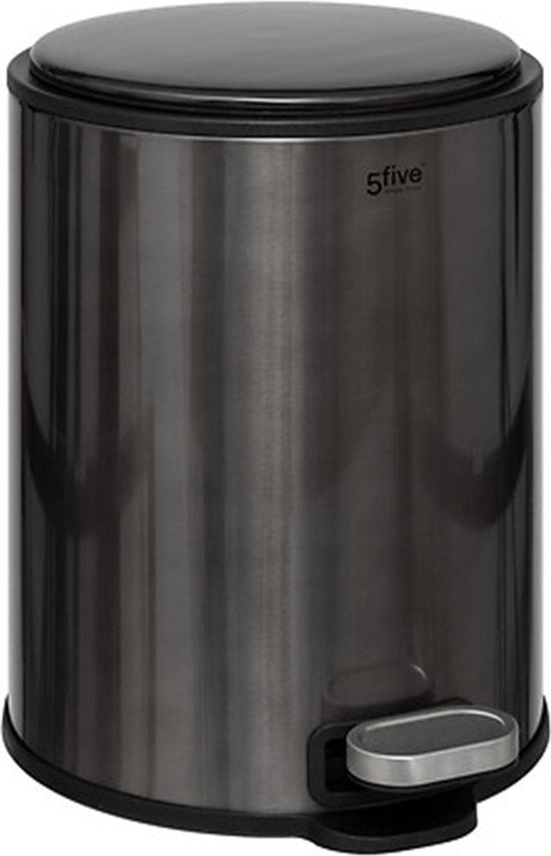 5Five pedaalemmer Delta in titanium grijs – 6 liter, RVS, soft close