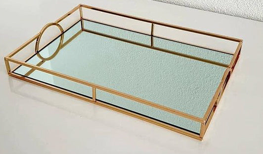 Large square gold mirror tray