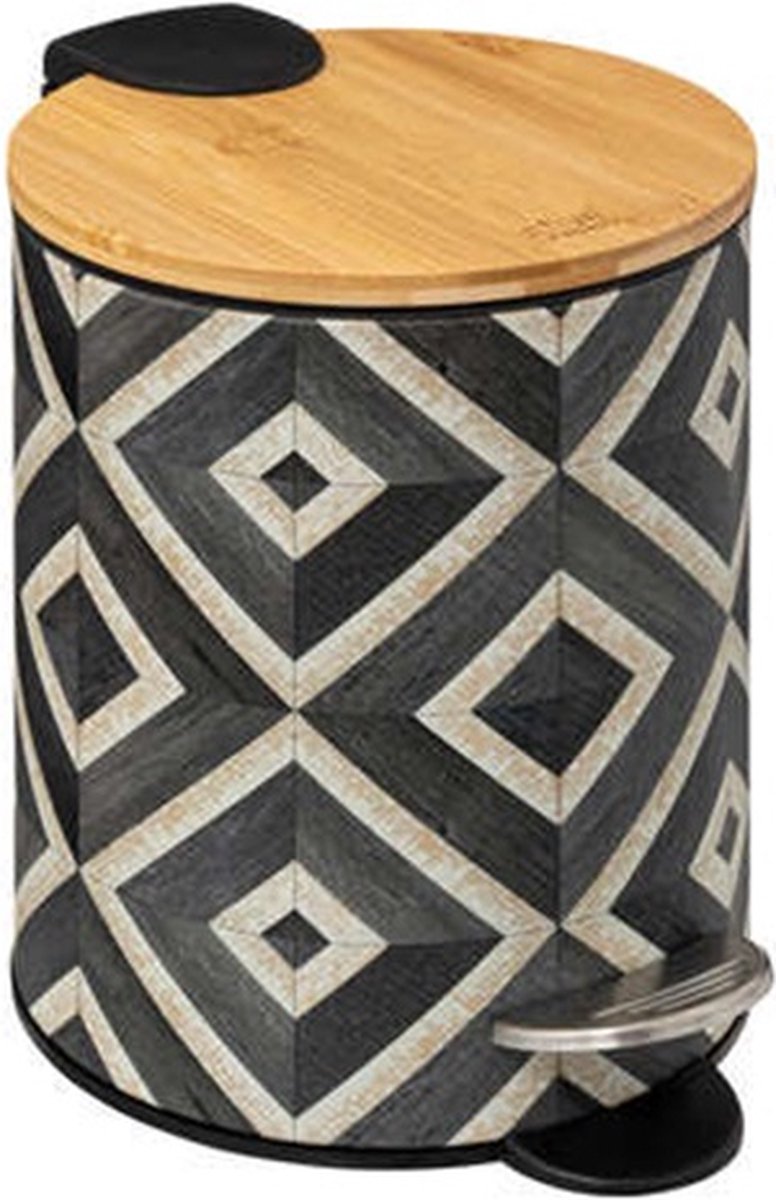 5Five Hapache soft-close metal pedal bin with bamboo lid - 3L - Black multi