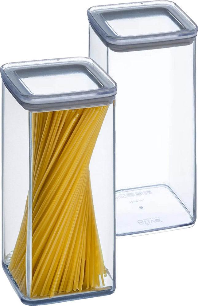 5Five Vorratsdose – 2er-Set – Küche/Lebensmittel – Kunststoff – 1500 ml – luftdichter Deckel – transparent – 10 x 10 x 20 cm