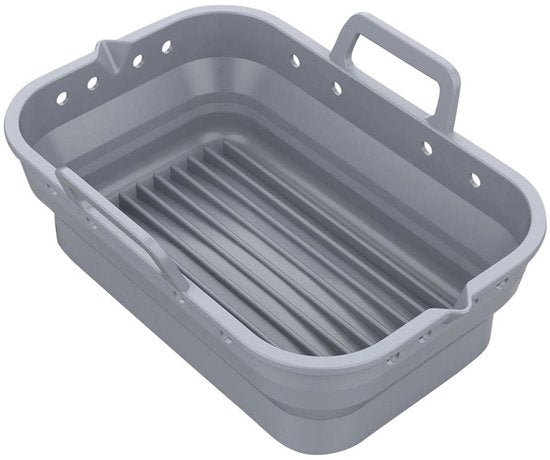 Klausberg - Faltbare Silikon-Heißluftfritteusen-Backform - Wiederverwendbar und Hitzebeständig bis 230°C - Geeignet für Heißluftfritteuse, Backofen und Mikrowelle - Grau