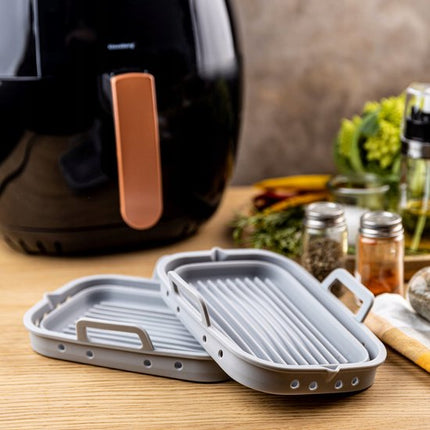 Klausberg - Faltbare Silikon-Heißluftfritteusen-Backform - Wiederverwendbar und Hitzebeständig bis 230°C - Geeignet für Heißluftfritteuse, Backofen und Mikrowelle - Grau