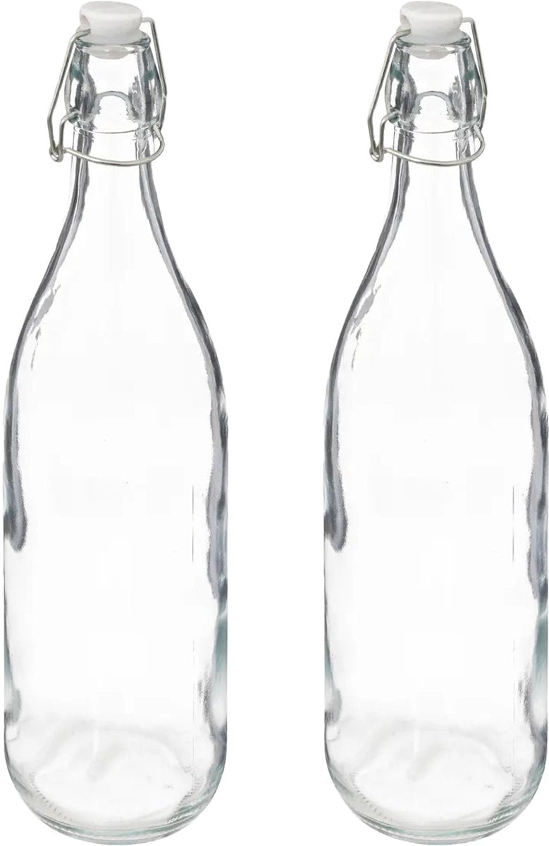 5Five Bouteille/bocal à étrier - 2x - verre - transparent - hermétique - 1 litre - bouteille d'eau - limonade