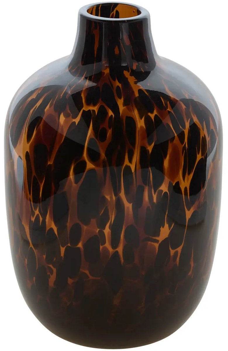 Set of 2 Glass Vases with Leopard Print - Height 25.5 cm - Animal Motif - Modern Flower Vase