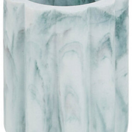 Marby Zahnbürstenhalter Weiß - Marmoroptik - Polyresin - Durchmesser 7,8 cm x Höhe 11 cm - Becher für das Waschbecken -