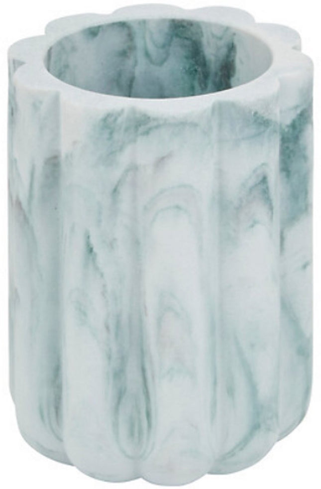 Marby Zahnbürstenhalter Weiß - Marmoroptik - Polyresin - Durchmesser 7,8 cm x Höhe 11 cm - Becher für das Waschbecken -