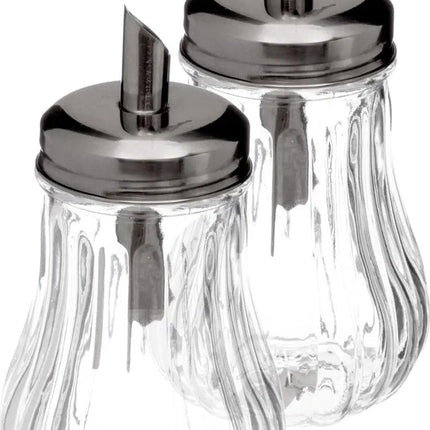 5Five – 2x Stück – Zuckerdose/Zuckerstreuer Glas mit Edelstahl-Ausgießer – 180 ml
