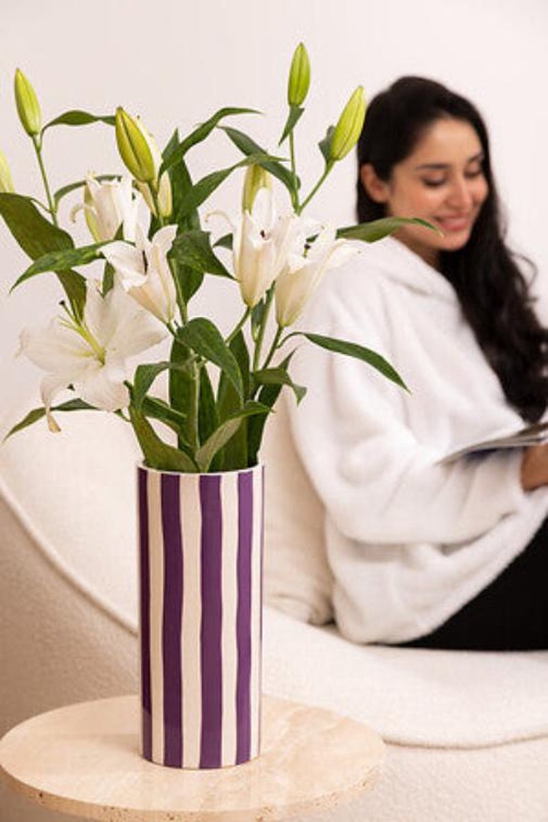 Atmosphera Edric Vase en céramique Ø13xH30cm - Violet