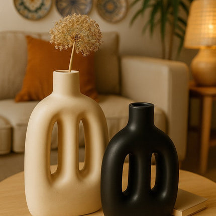 Atmosphera | Vase – 2er-Set – Schwarz und Beige – Keramik – Modernes Design – 11x6x20 cm