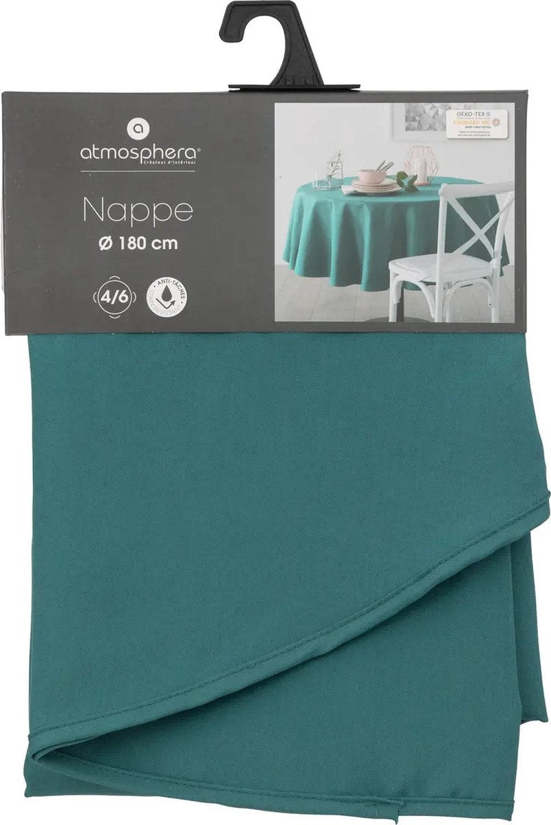 Atmosphera Nappe de table ronde - bleu pétrole - Diamètre 180 cm - Nappes de table de salle à manger - polyester