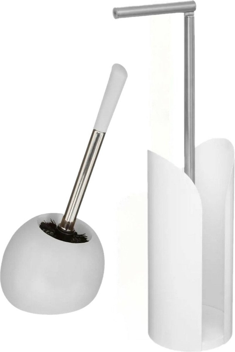 5Five toiletborstel met houder en staande toiletrolhouder – set in wit