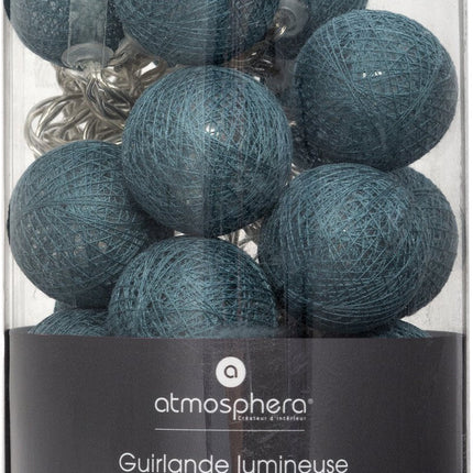 Atmosphera Lichtslinger - 16 verlichte balletjes/bollen 35 mm - blauw - 255 cm - batterijen