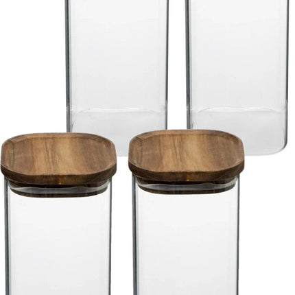 5Five Vorratsbehälter für Lebensmittel - 4x - Glas mit Akazienholzdeckel - 1600 ml - mit luftdichtem Deckel