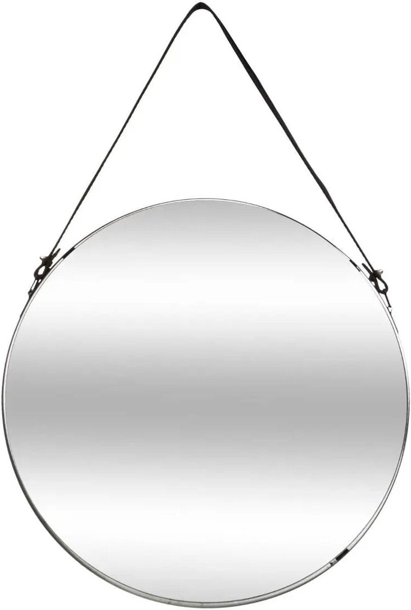 Miroir mural Atmosphera - rond - D38 cm - métal - noir - miroir avec corde