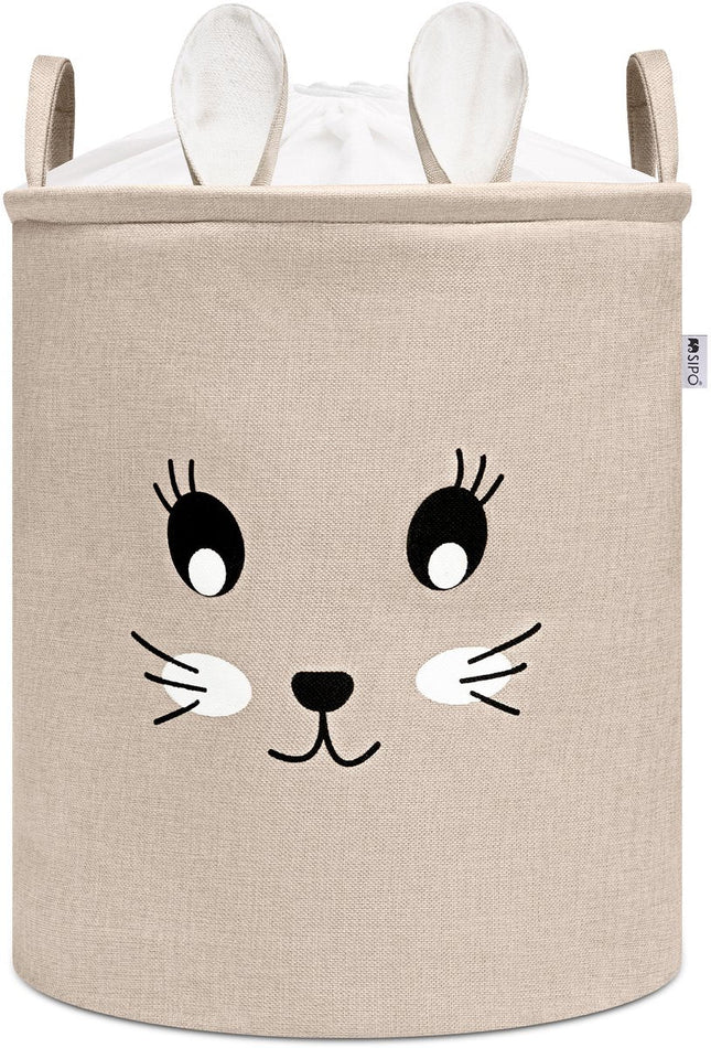 Kaninchenkopf Spielzeug-Aufbewahrungskorb – XXL Wasserdichte Aufbewahrungsbox – Beige Kuschelkaninchen – Polyesterkiste – 63 Liter – 40x40x50 cm – Spielzeugkorb – Kinderwäschekorb – Wäschekorb – Sipo