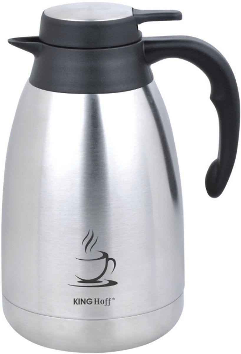 KINGHOFF Insulated Coffee Pot - Stainless Steel Thermal Carafe 2 Liters - Double-Walled - Black Handle - KH-1994 - Thermos - Tea Pot
