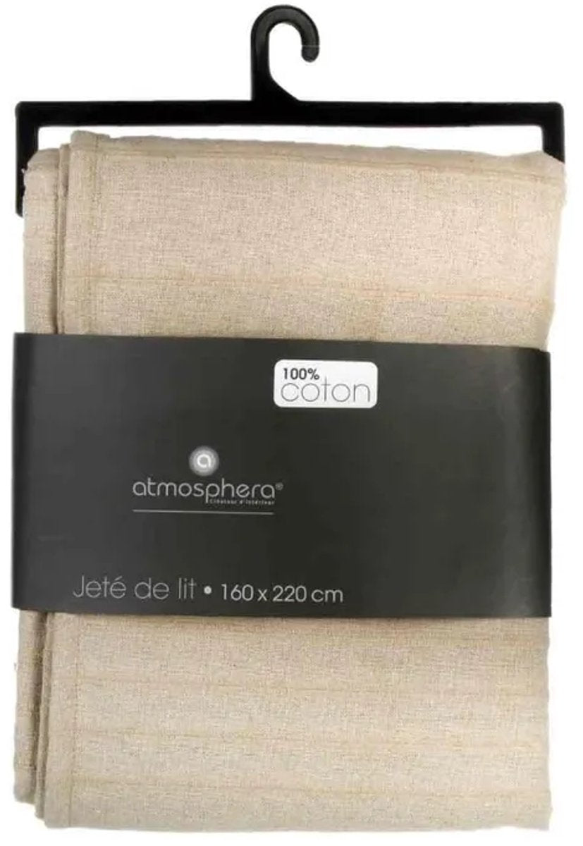 Atmosphera Anjali bedsprei beige – 100% katoen, 160 x 220 cm, met franjes