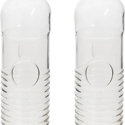 Wasserflaschen/Trinkflaschen - 2x - D8 x H29 cm - 1 Liter - Riffelglas