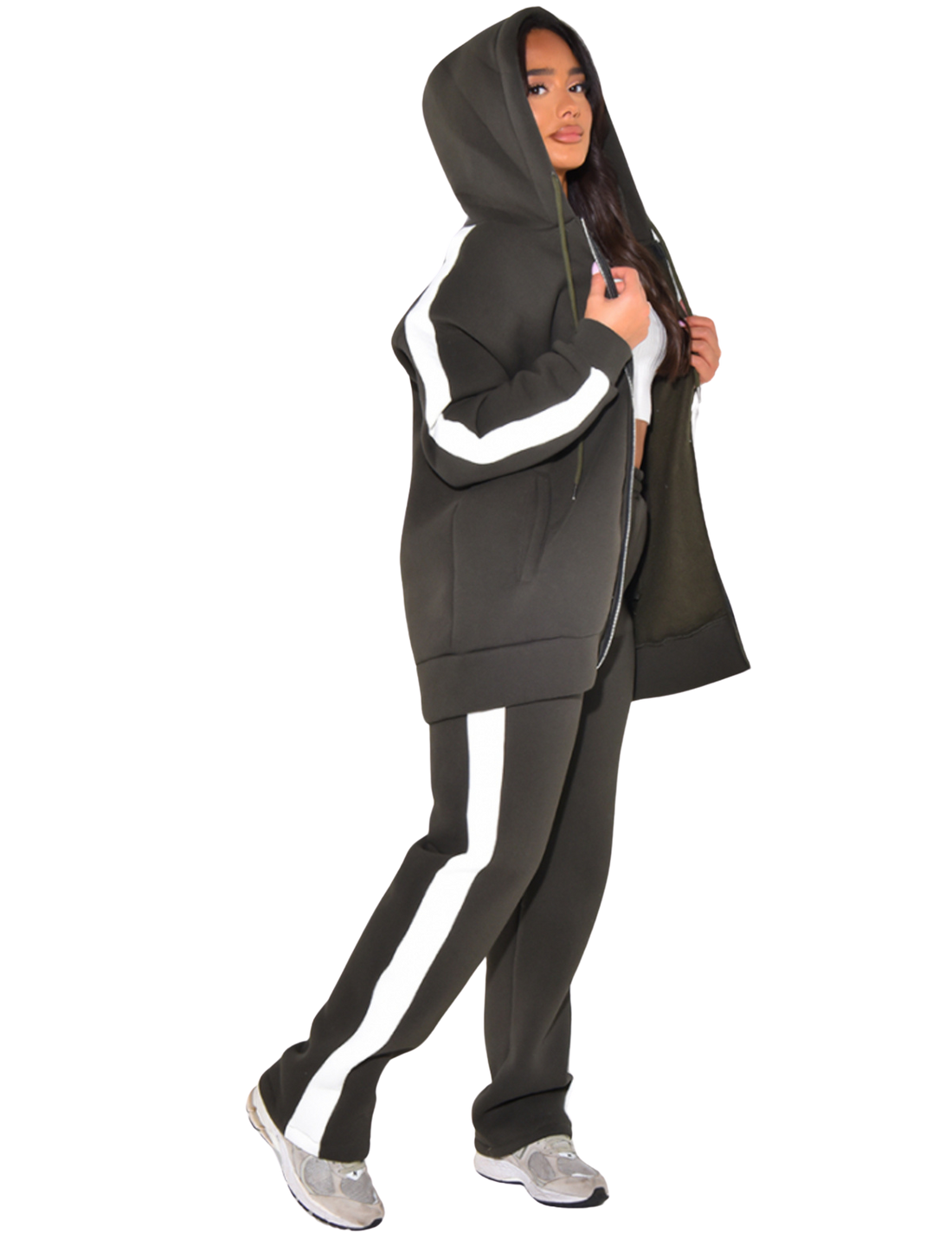 Comfy Jogger Set – oversized joggingpak dames met rits, zwart, grijs of khaki – foto 10