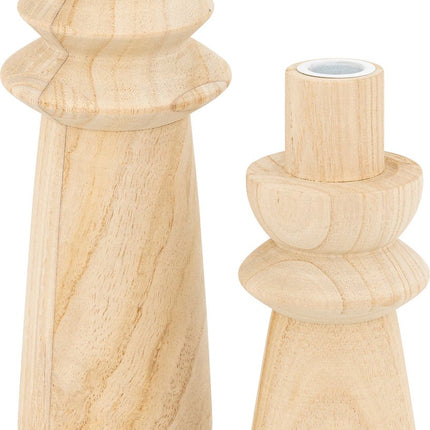Atmosphera Holzkerzenhalter - 2er Set - Ø11xH24cm - Beige