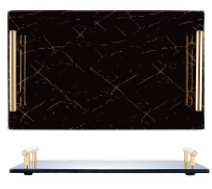 Melamine plateau - dienblad zwart met gouden handvaten 30 x 20 cm