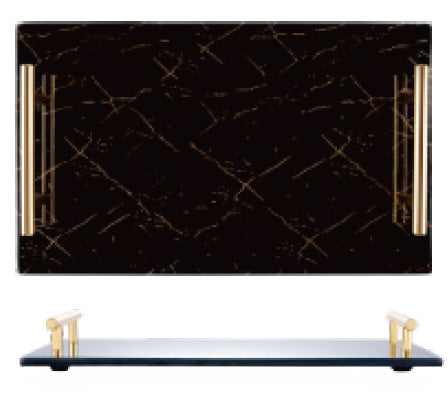 Melamintablett – Serviertablett schwarz mit goldenen Griffen 30 x 20 cm