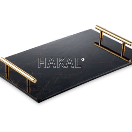 Melamine plateau - dienblad zwart met gouden handvaten 30 x 20 cm