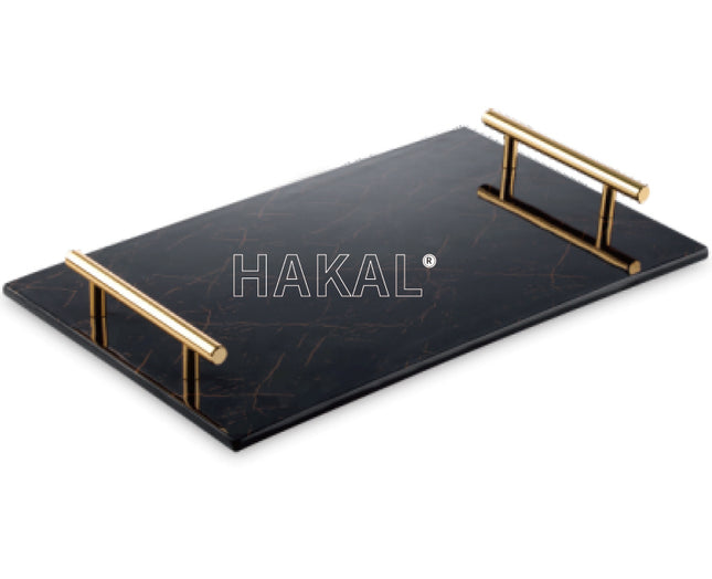 Melamintablett – Serviertablett schwarz mit goldenen Griffen 30 x 20 cm