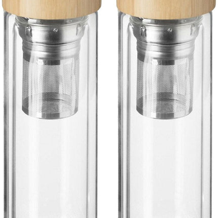 Secret de Gourmet Teeflasche - 2er Set - doppelwandig - Glas/Bambus - 40 cl - Infusionsflasche/Teekanne