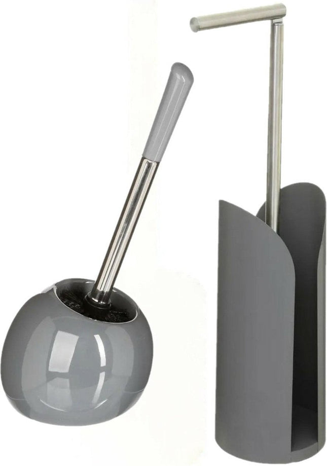 5Five - WC-borstel/toiletborstel met toiletrolhouder set in het grijs