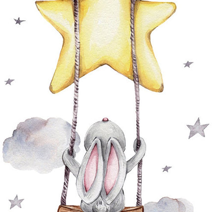 SIPO Wandtattoo – Häschen auf Schaukel – 70x49 cm – Selbstklebende Wanddekoration für Kinderzimmer – Babyzimmer – Aufkleber –