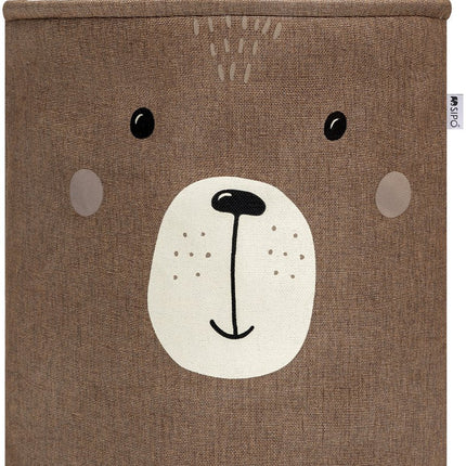 Brauner Bär Kopf - Spielzeugaufbewahrungskorb - XXL Wasserdichte Aufbewahrungsbox - Polyester Kiste - 63 Liter - 40x40x50 cm - Spielzeugkorb - Wäschekorb - Sipo