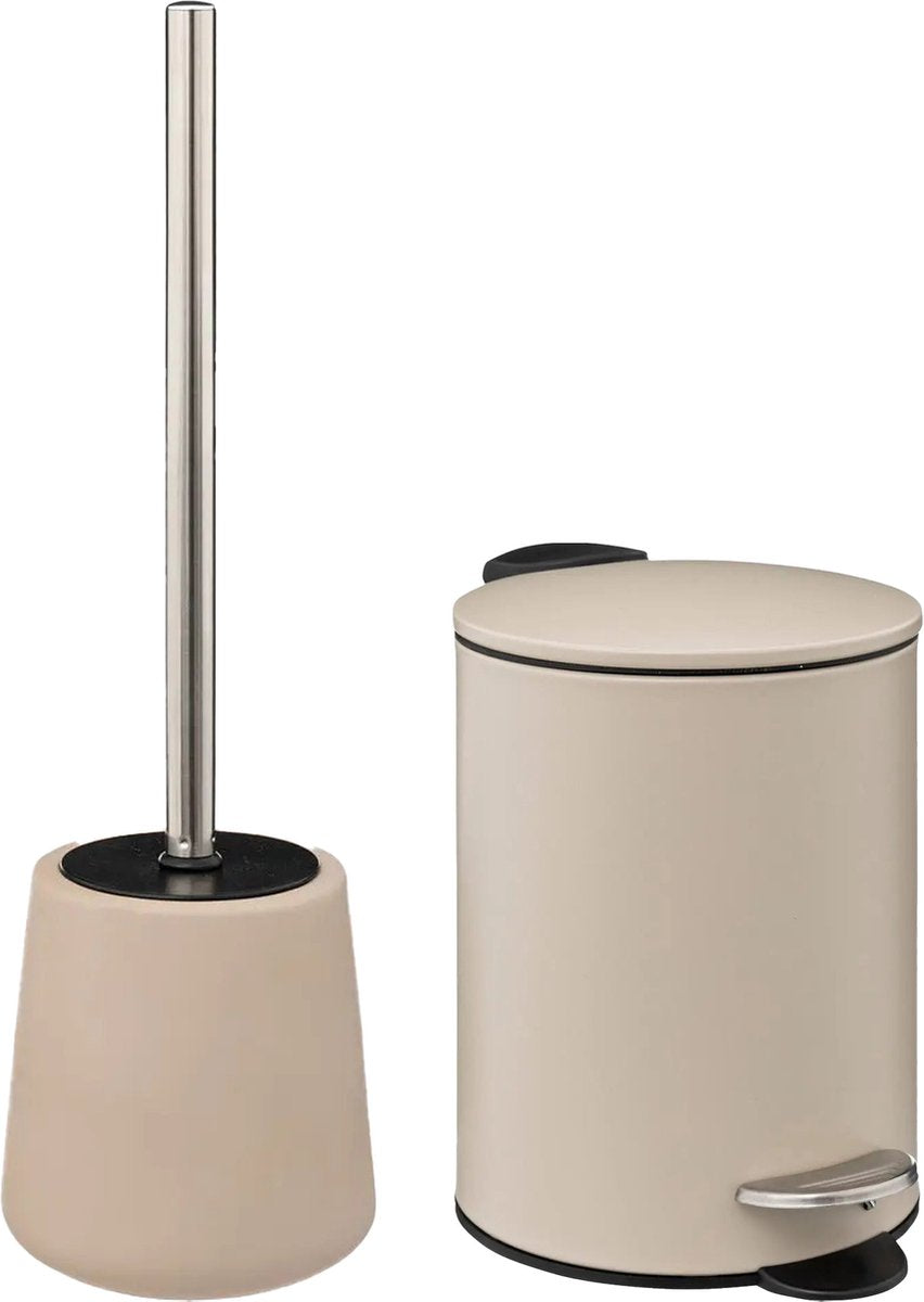 5Five Bathroom accessory set - beige - pedal bin/toilet brush
