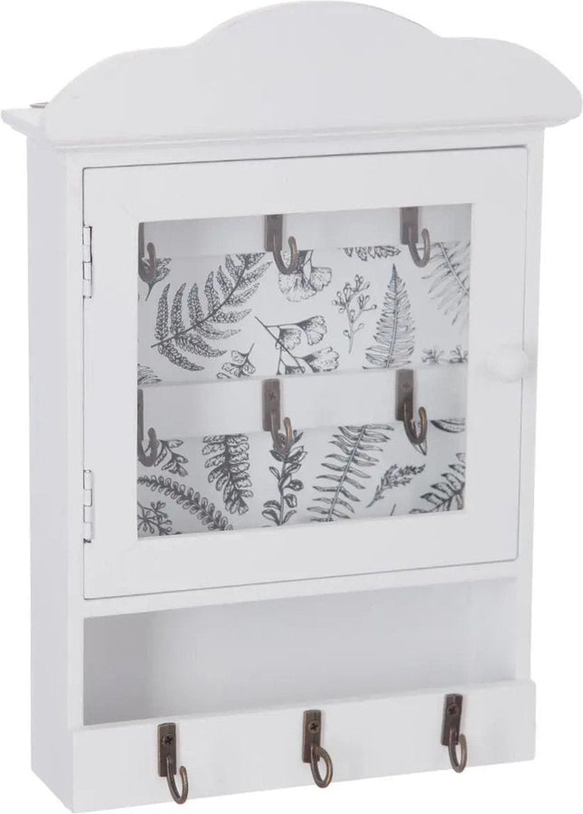 Sleutelkastje/sleutelhouder van MDF en glas wit 20 x 5,7 x 28,5 cm - Geschikt voor 9 sleutels/sleutelbossen