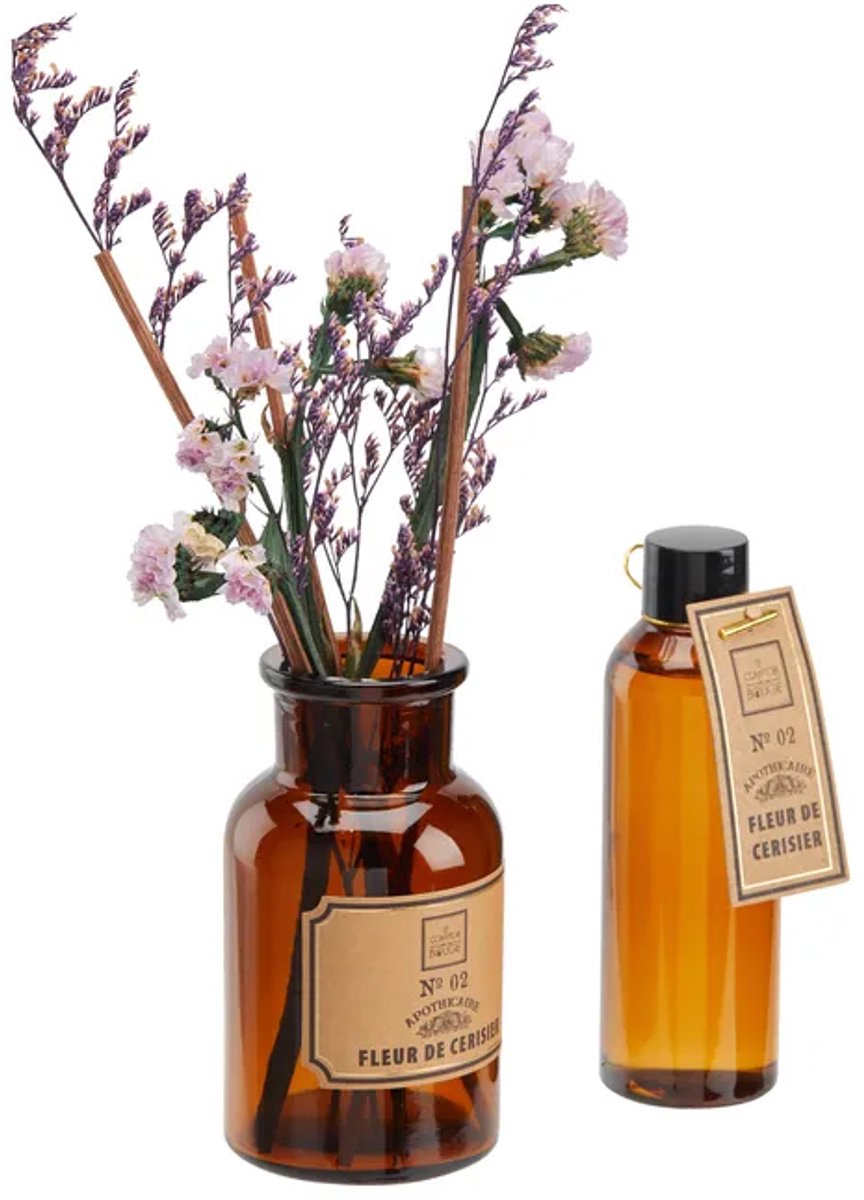 Scent Diffuser with Dried Flowers 100 ml – Bois Ambré – Stylish Scent Bottle with Wooden Accents