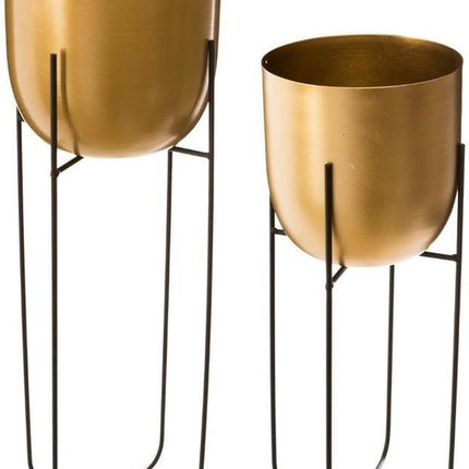 Staande Plantenpot Rond Metaal Goud Set van 2