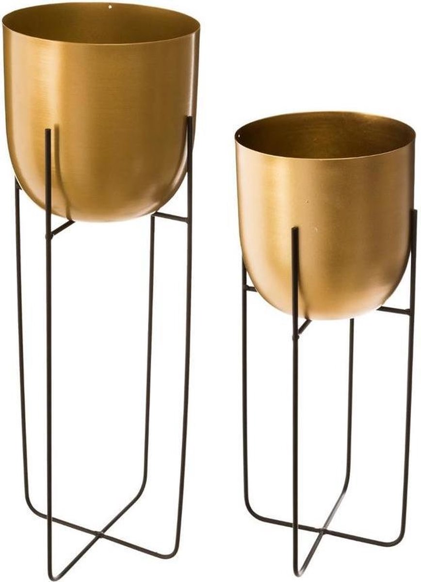 Standing Plant Pot Round Metal Gold Set of 2