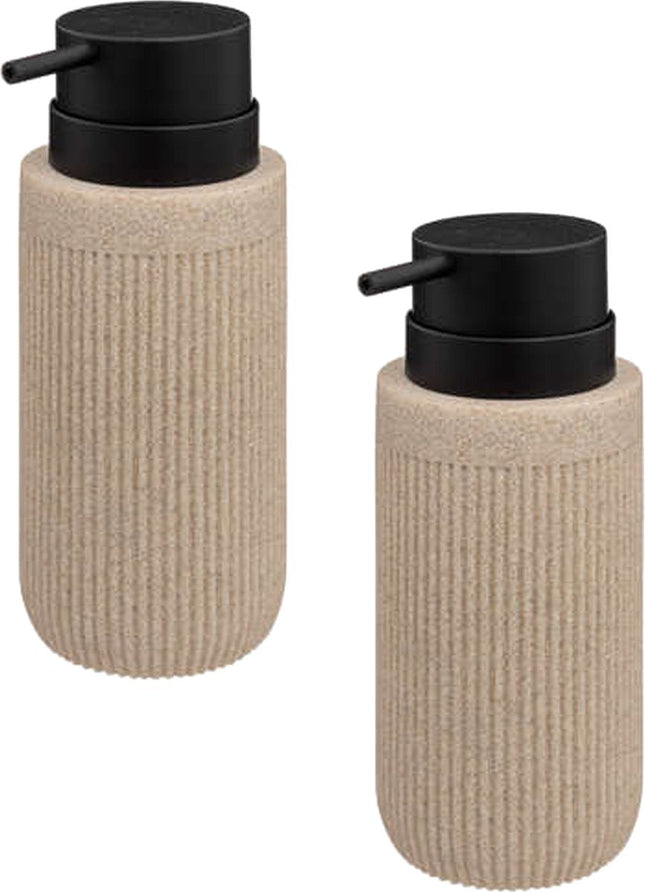 5Five Zeeppompje/zeep dispenser Onyx - 2x stuks - beige - polystone - 17 x 7 cm - 350 ml