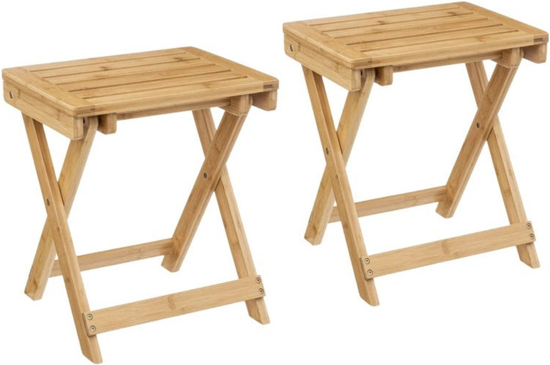 5Five - Table d'appoint pliable - 2x - bois de bambou - L39 x l33 x H44 cm