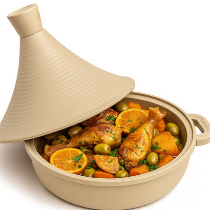 Tajine Marrakesch - Luxuriöse Aluminium-Tajine Induktion | Taupe | Geeignet für 4-8 Personen
